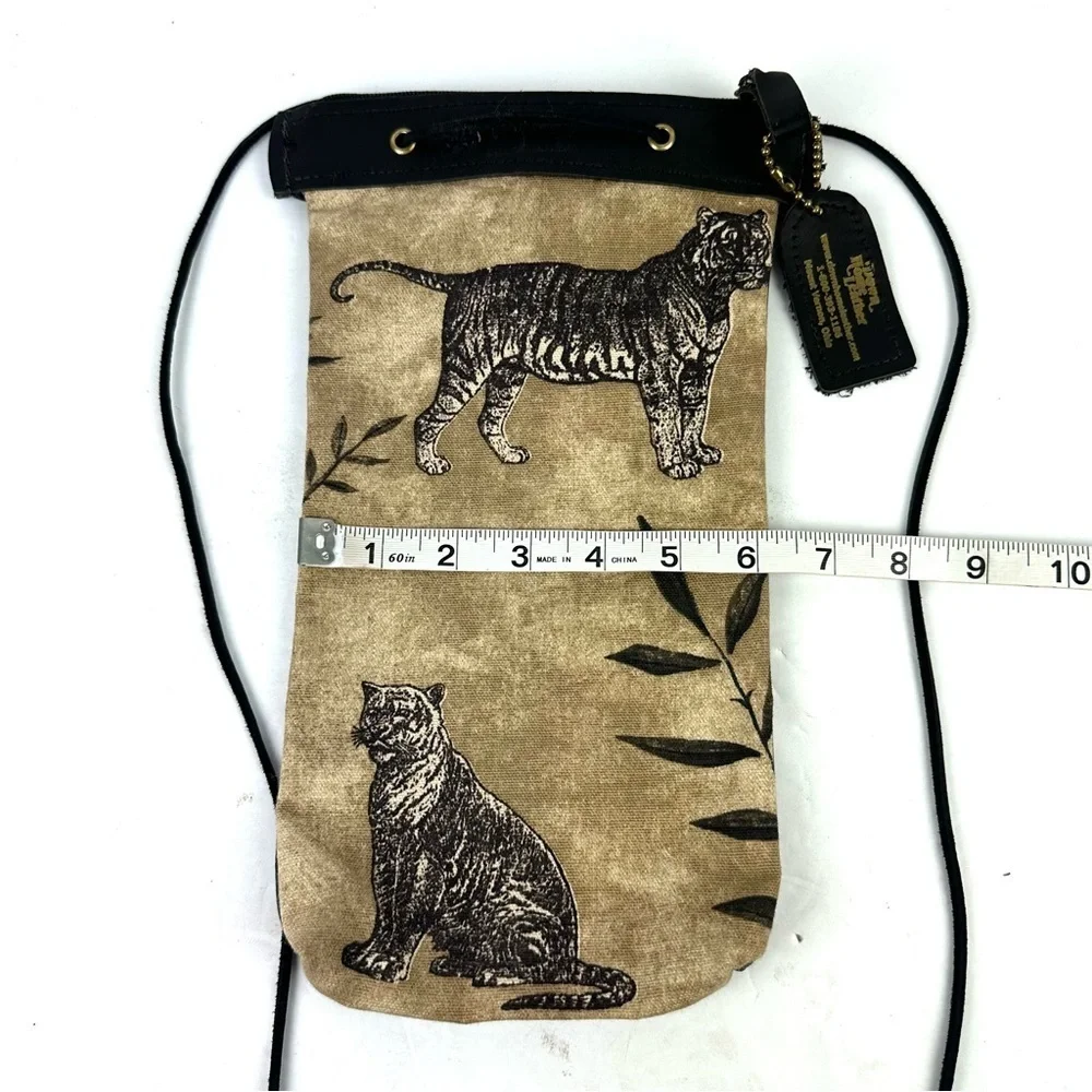 Down Home‎ Leather Crossbody Bag Black Tan Leather Canvas Tiger Handbag Travel